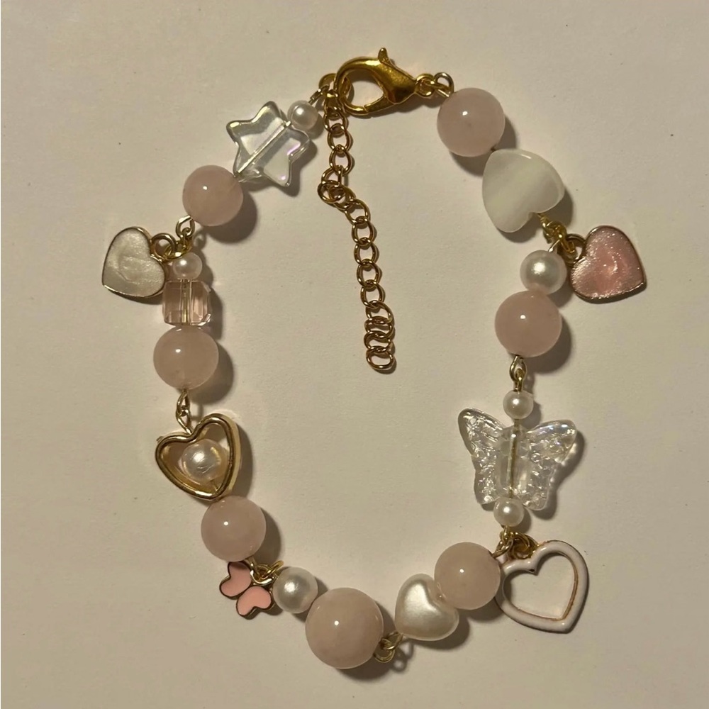 Rose quartz charm bracelet butterfly heart star